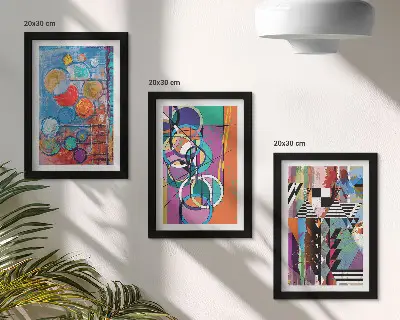 3-piece wall art set Colorful abstractions with circles and geometric patterns