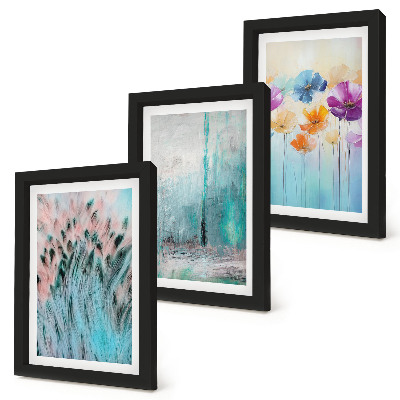 3-piece wall art set Flowers against a background of pastel colors and delicate patterns