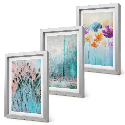 3-piece wall art set Flowers against a background of pastel colors and delicate patterns