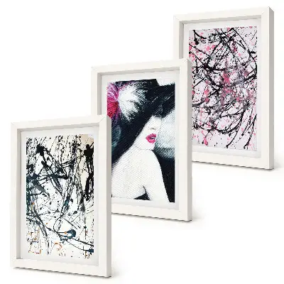 Photo frame wall gallery set abstract paint patterns of a woman in a hat