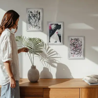 Photo frame wall Abstract paint patterns woman in hat