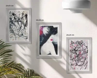 Photo frame wall gallery set abstract paint patterns of a woman in a hat
