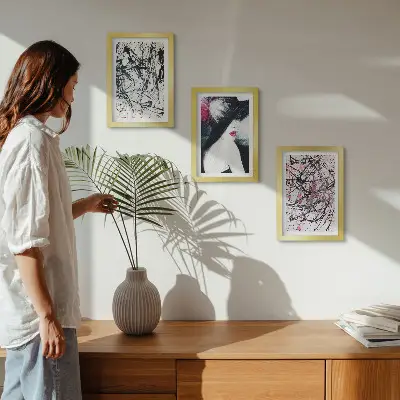 Photo frame wall gallery set abstract paint patterns of a woman in a hat