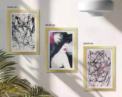Photo frame wall gallery set abstract paint patterns of a woman in a hat