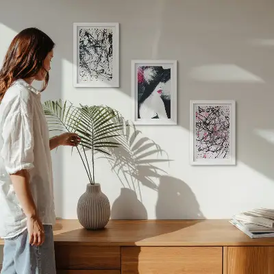 Photo frame wall Abstract paint patterns woman in hat