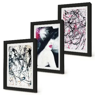 Photo frame wall gallery set abstract paint patterns of a woman in a hat