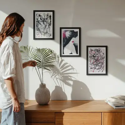 Photo frame wall Abstract paint patterns woman in hat
