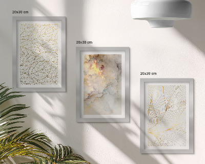 Framed triptych Linear leaf patterns abstract marble