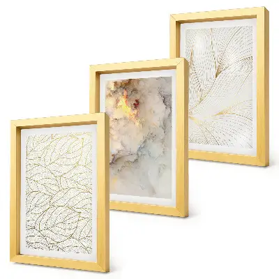 Linear leaf pattern abstract marble triptych framed