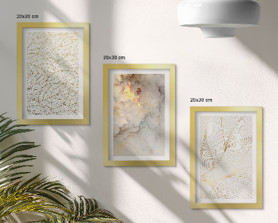 Framed triptych Linear leaf patterns abstract marble