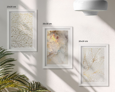 Framed triptych Linear leaf patterns abstract marble