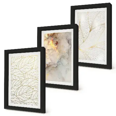Linear leaf pattern abstract marble triptych framed