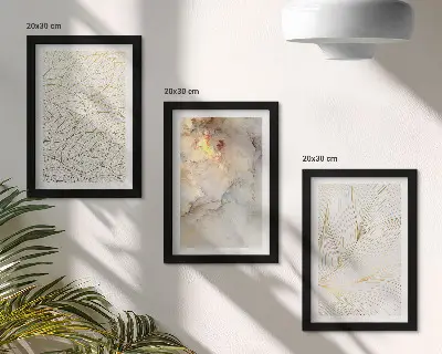 Linear leaf pattern abstract marble triptych framed