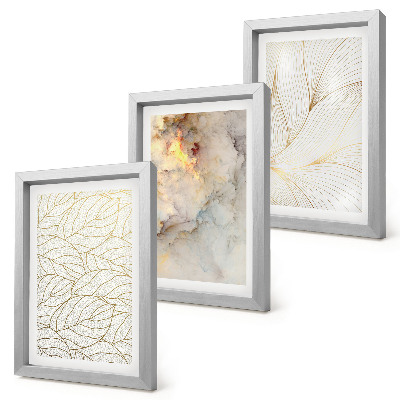 Framed triptych Linear leaf patterns abstract marble