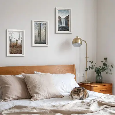 Photo frame wall gallery set wild nature forest landscape with deer