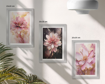 Framed triptych Floral compositions in shades of pink and white