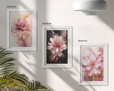 Framed triptych Floral compositions in shades of pink and white