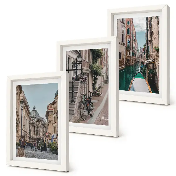3-piece wall art set Venetian city streets with architecture and water