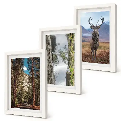 3-piece wall art set featuring a road in the forest with mountains and deer in nature