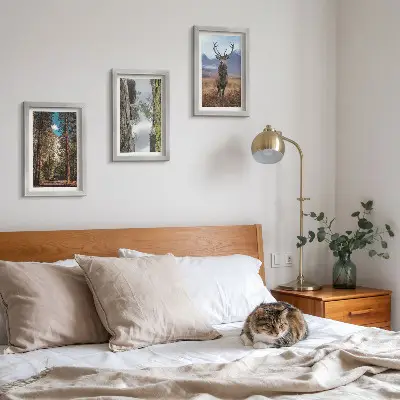 3-piece wall art set featuring a road in the forest with mountains and deer in nature
