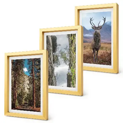 3-piece wall art set featuring a road in the forest with mountains and deer in nature