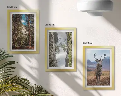 3-piece wall art set featuring a road in the forest with mountains and deer in nature