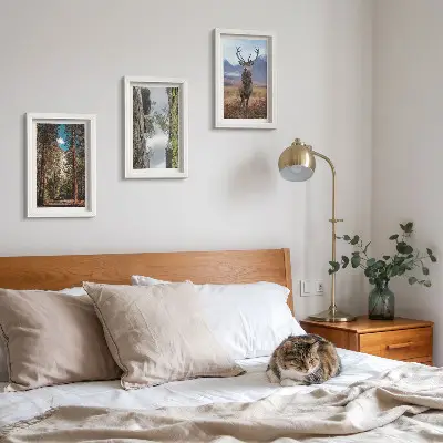 3-piece wall art set featuring a road in the forest with mountains and deer in nature