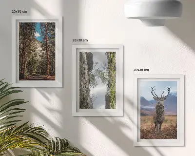 3-piece wall art set featuring a road in the forest with mountains and deer in nature