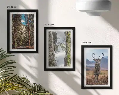 3-piece wall art set featuring a road in the forest with mountains and deer in nature