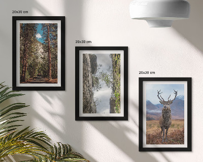 3-piece wall art set Road in the forest, mountains and deer in nature