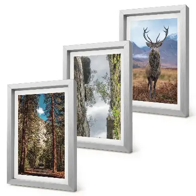 3-piece wall art set featuring a road in the forest with mountains and deer in nature