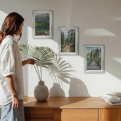 Photo frame wall gallery set mountains, lakes, forests and nature paths