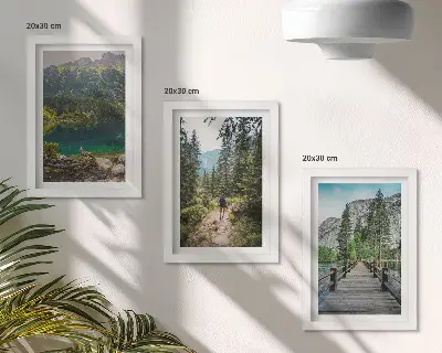 Photo frame wall gallery set mountains, lakes, forests and nature paths