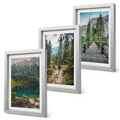 Photo frame wall Mountains, lakes, forests and paths in nature