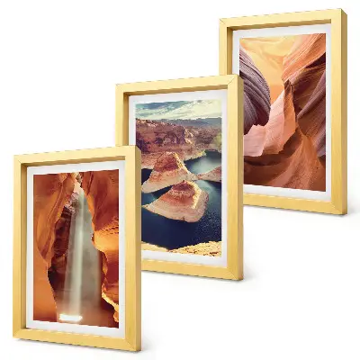 Waterfall in the gorge rock formations in the canyon framed triptych