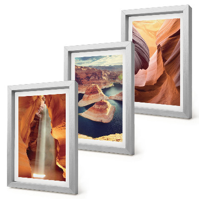 Framed triptych Waterfall in the gorge rock formations in the canyon