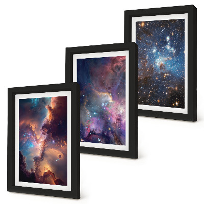 3-piece wall art set Space landscapes with stars and nebulae