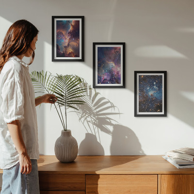 3-piece wall art set Space landscapes with stars and nebulae
