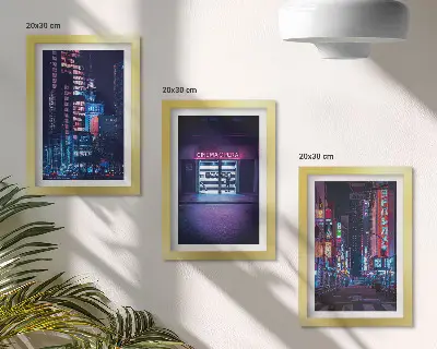 Photo frame wall Night city with neon lights and a cinema entrance