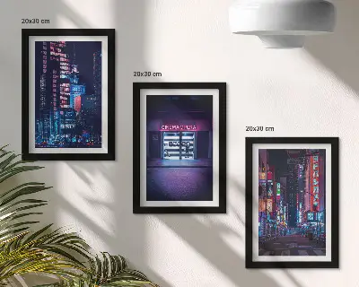 Photo frame wall Night city with neon lights and a cinema entrance