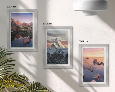 Framed triptych Mountain landscapes with water and rocks in the background