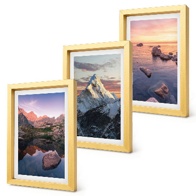 Framed triptych Mountain landscapes with water and rocks in the background