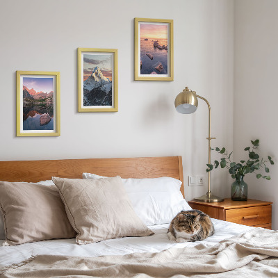 Framed triptych Mountain landscapes with water and rocks in the background