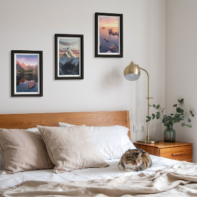 Framed triptych Mountain landscapes with water and rocks in the background