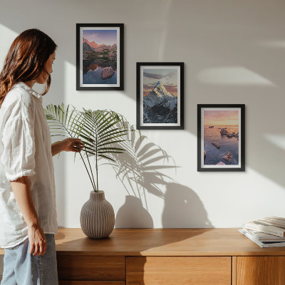 Framed triptych Mountain landscapes with water and rocks in the background
