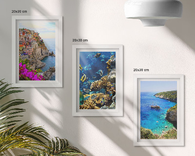 3-piece wall art set Seaside views with colorful houses and a coral reef