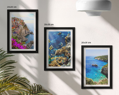 3-piece wall art set Seaside views with colorful houses and a coral reef