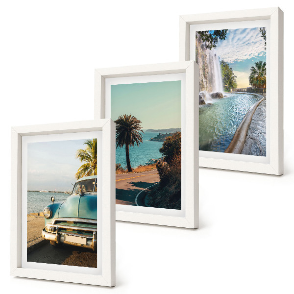 Framed triptych Holiday landscapes with palm trees and a waterfall