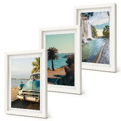 Holiday landscapes with palm trees and a waterfall framed triptych