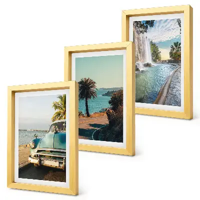 Holiday landscapes with palm trees and a waterfall framed triptych